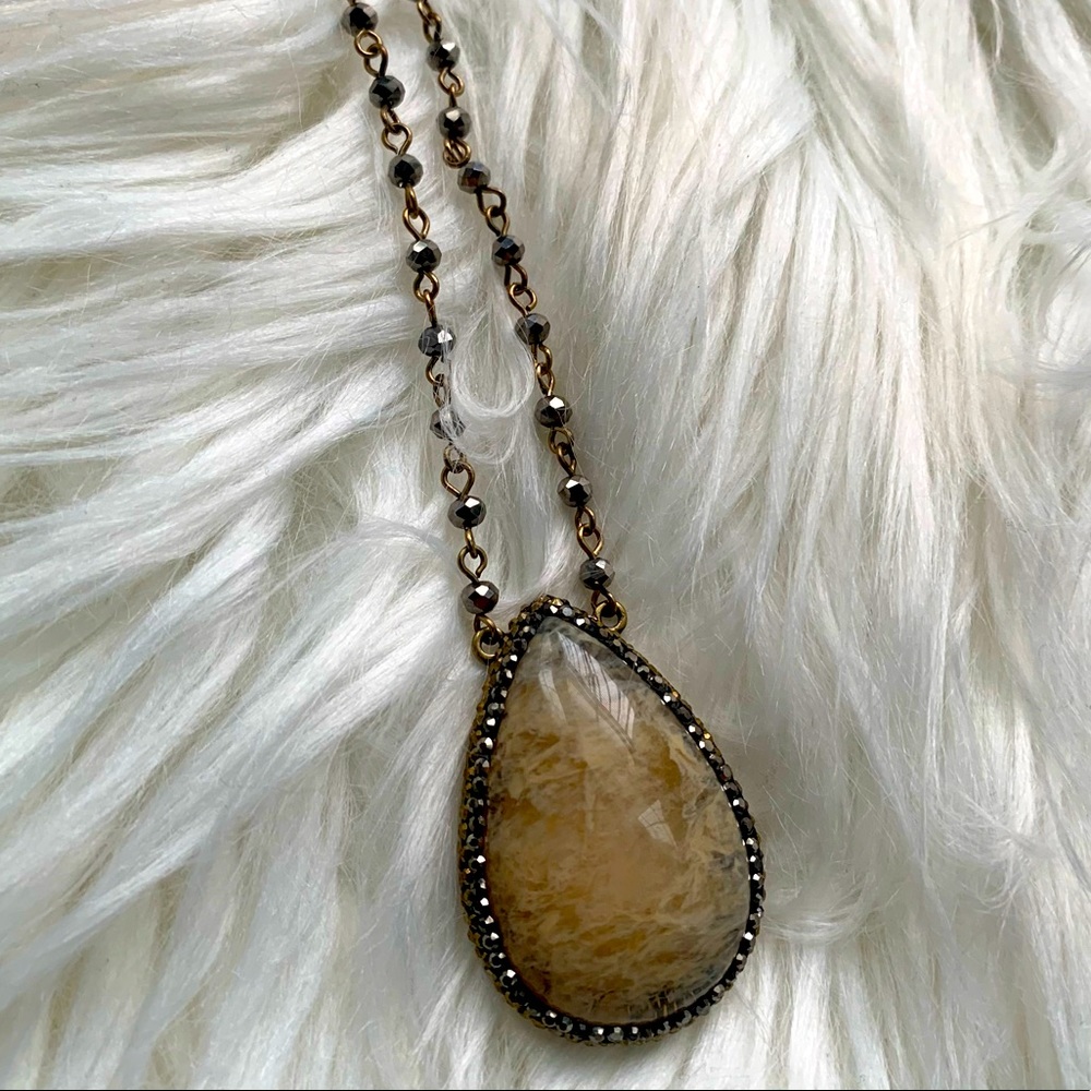 Long Layering Brown Stone Statement Necklace - image 5